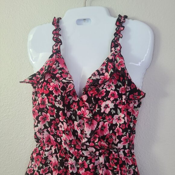 H&M Divided mini floral ruffle dress pink and black size small - Picture 3 of 12